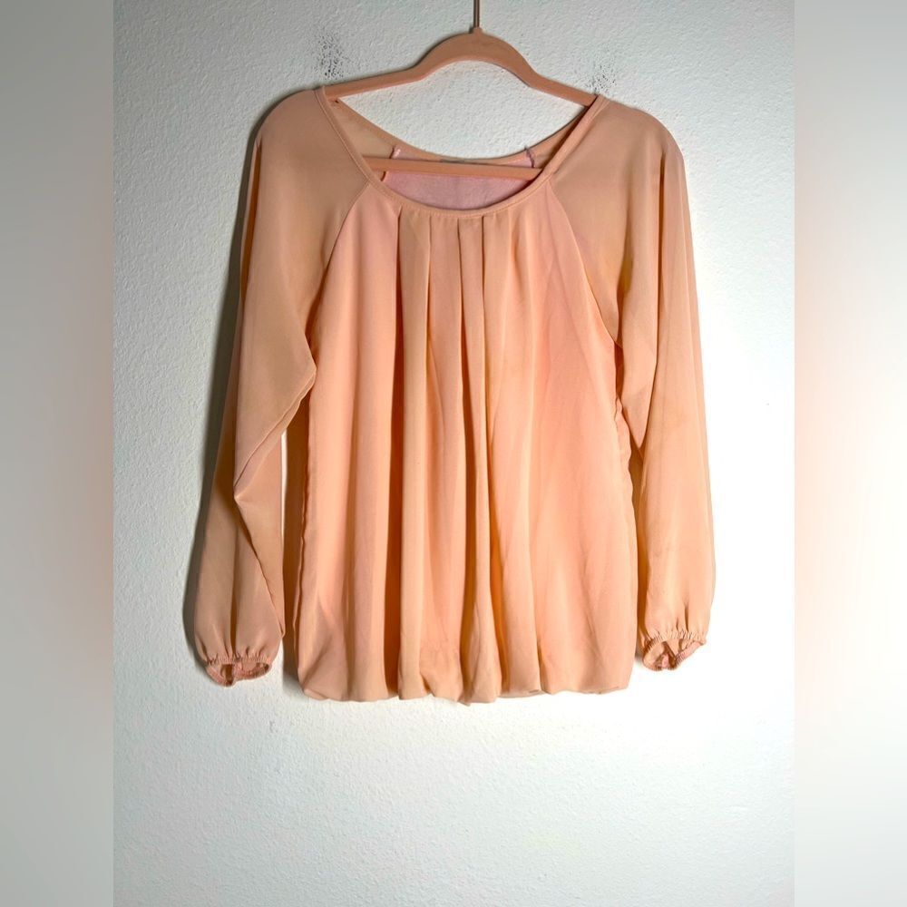 Carnaby Peach Chiffon Blouse Ruffle Sleeve Size S Lined Made in Italy